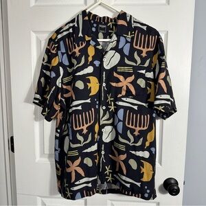 Todd Snyder black aquatic abstract camp collar shirt, sz XL, rare